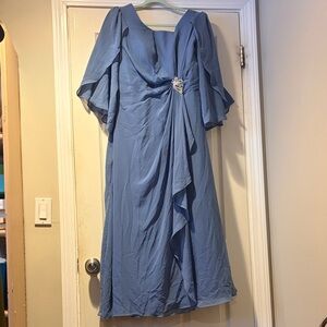 Draped Midi Dress with Full Corset Back in Sky Blue 16